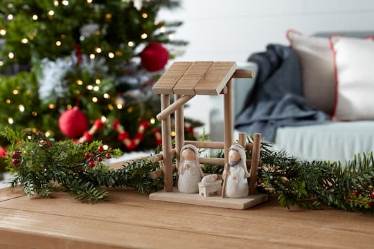 9" Wooden Creche Nativity Scene